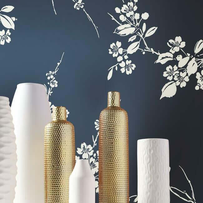imperial-blossoms-branch-wallpaper-navy-york-wallcoverings-ss2592 - York Wallcoverings Wallpaper