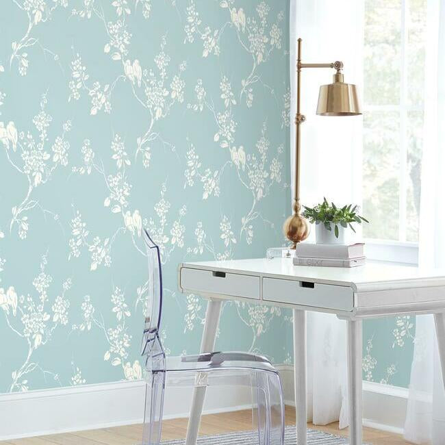 imperial-blossoms-branch-wallpaper-robins-egg-york-wallcoverings-ss2593 - York Wallcoverings Wallpaper