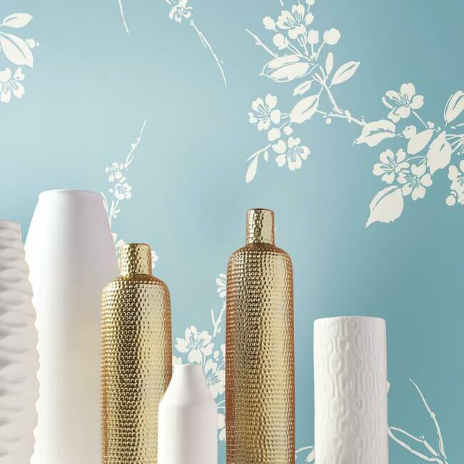 imperial-blossoms-branch-wallpaper-robins-egg-york-wallcoverings-ss2593 - York Wallcoverings Wallpaper
