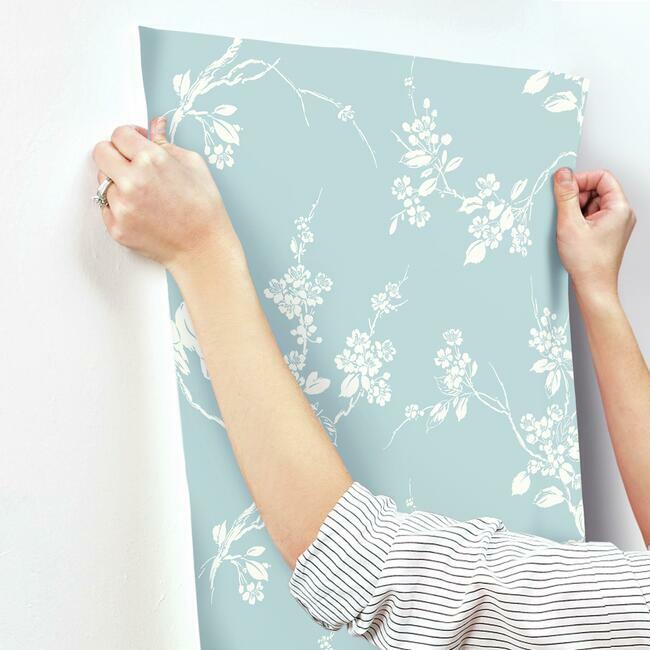 imperial-blossoms-branch-wallpaper-robins-egg-york-wallcoverings-ss2593 - York Wallcoverings Wallpaper
