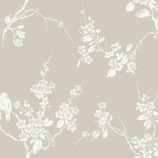 imperial-blossoms-branch-wallpaper-taupe-york-wallcoverings-ss2591 - York Wallcoverings Wallpaper