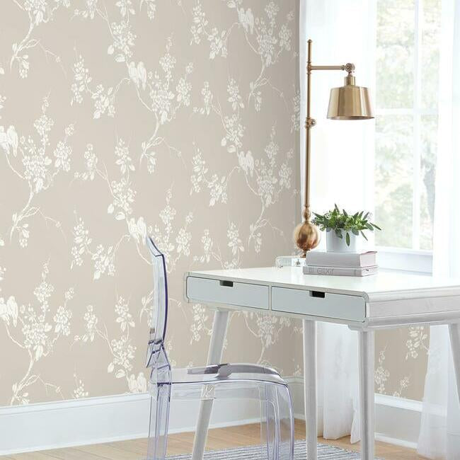 imperial-blossoms-branch-wallpaper-taupe-york-wallcoverings-ss2591 - York Wallcoverings Wallpaper