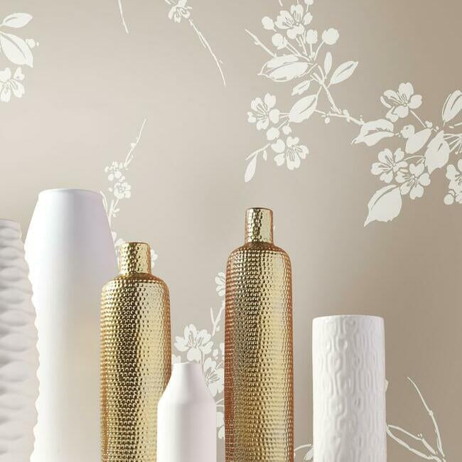 imperial-blossoms-branch-wallpaper-taupe-york-wallcoverings-ss2591 - York Wallcoverings Wallpaper
