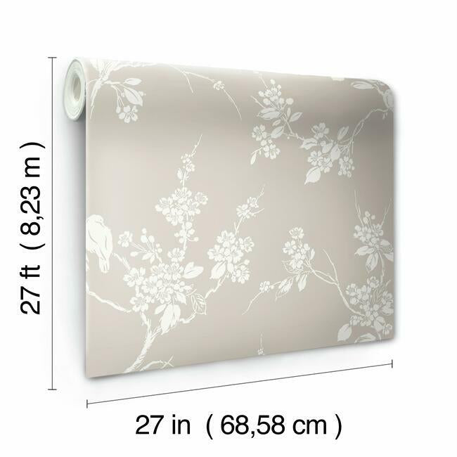 imperial-blossoms-branch-wallpaper-taupe-york-wallcoverings-ss2591 - York Wallcoverings Wallpaper