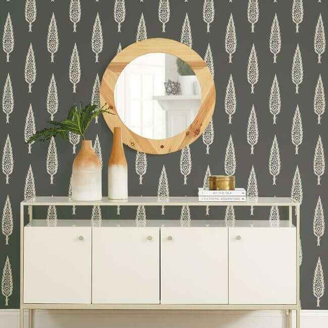 Juniper Tree Black & Taupe Wallpaper - York Wallcoverings - SS2607