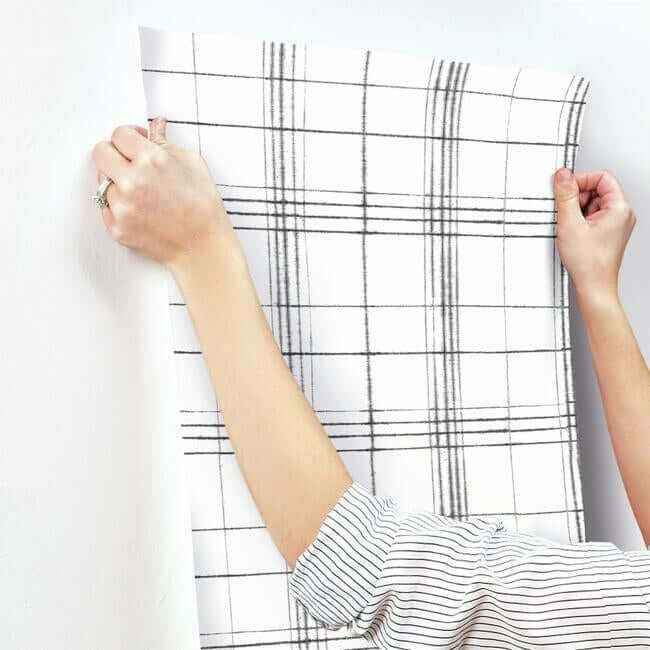 Farmhouse Plaid Black & White Wallpaper - York Wallcoverings - FH4016 - York Wallcoverings Wallpaper