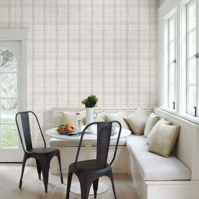 Farmhouse Plaid Linen & White Wallpaper - York Wallcoverings - FH4019 - York Wallcoverings Wallpaper