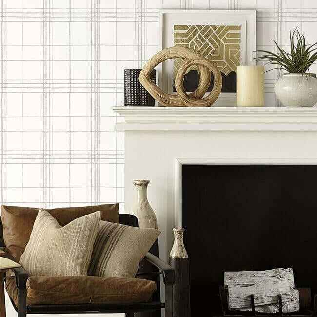 Farmhouse Plaid Linen & White Wallpaper - York Wallcoverings - FH4019 - York Wallcoverings Wallpaper