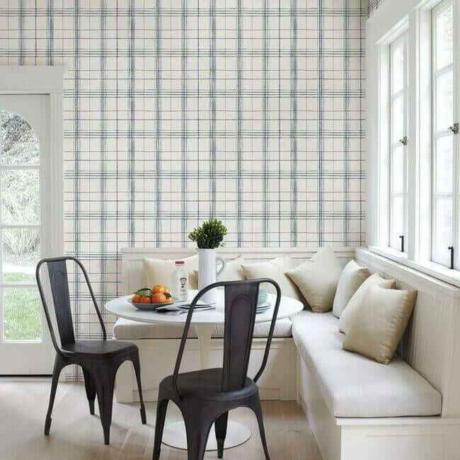 Farmhouse Plaid Navy & White Wallpaper - York Wallcoverings - FH4017 - York Wallcoverings Wallpaper