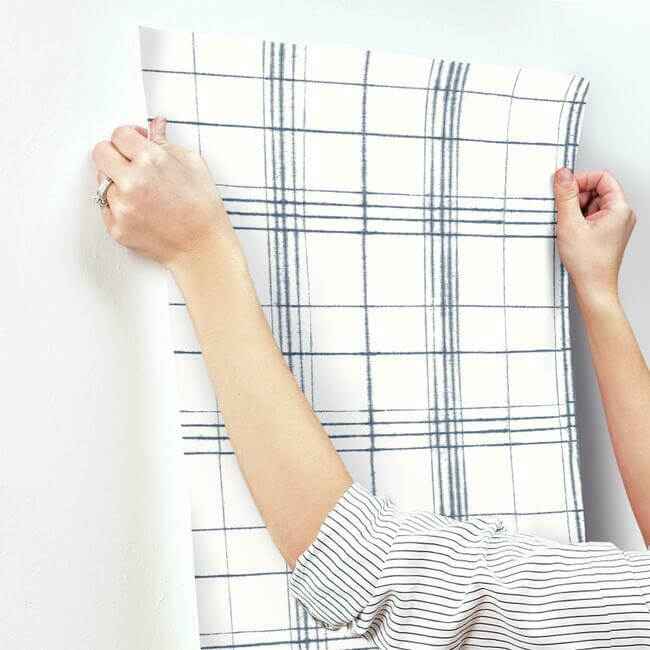 Farmhouse Plaid Navy & White Wallpaper - York Wallcoverings - FH4017 - York Wallcoverings Wallpaper