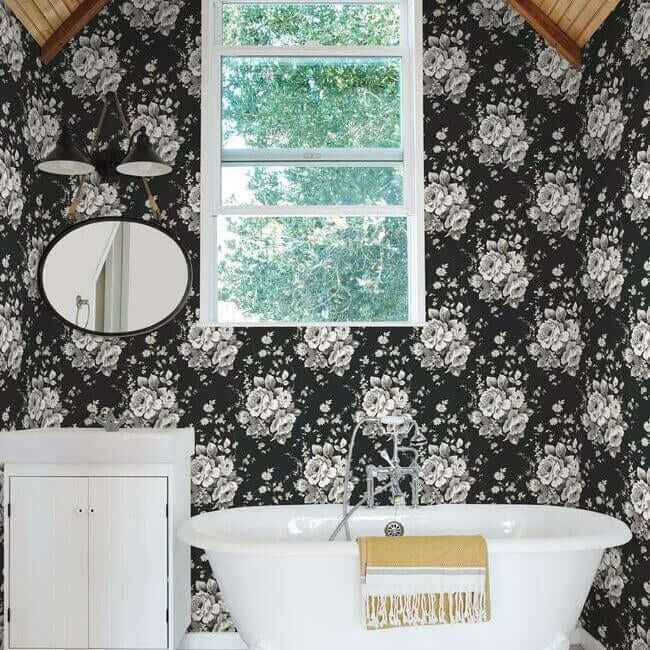 Heritage Rose Black & Grey Wallpaper - York Wallcoverings - FH4088 - York Wallcoverings Wallpaper