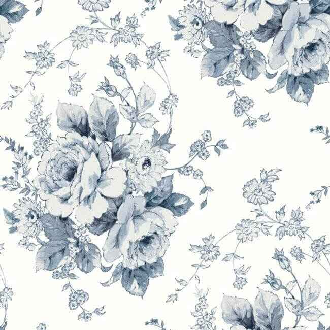 Heritage Rose Navy & White Wallpaper - York Wallcoverings - FH4087 - York Wallcoverings Wallpaper