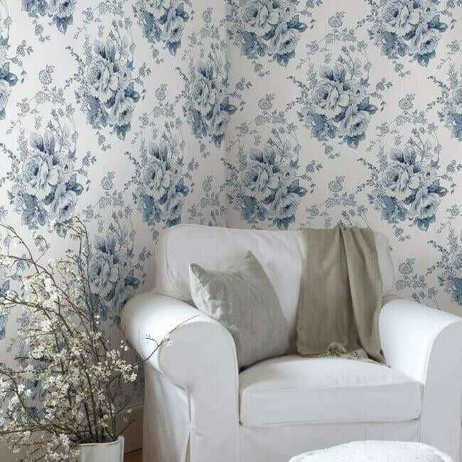 Heritage Rose Navy & White Wallpaper - York Wallcoverings - FH4087 - York Wallcoverings Wallpaper