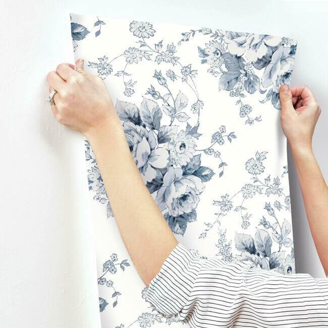 heritage-rose-wallpaper-navywhite-york-wallcoverings-fh4087 - York Wallcoverings Wallpaper