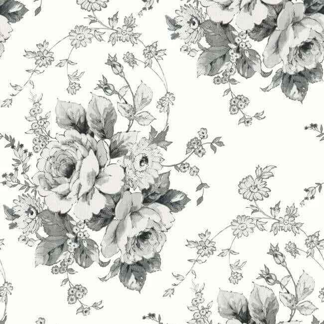 Heritage Rose Wallpaper Whiteblack - York Wallcoverings - FH4086 - York Wallcoverings Wallpaper