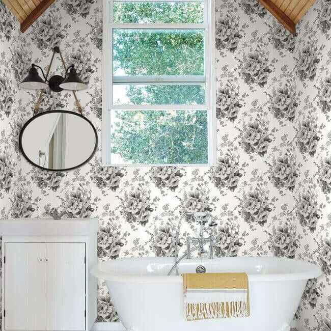 Heritage Rose Wallpaper Whiteblack - York Wallcoverings - FH4086 - York Wallcoverings Wallpaper