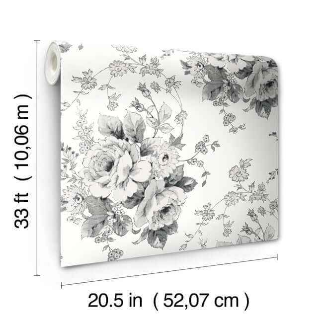 Heritage Rose Wallpaper Whiteblack - York Wallcoverings - FH4086 - York Wallcoverings Wallpaper