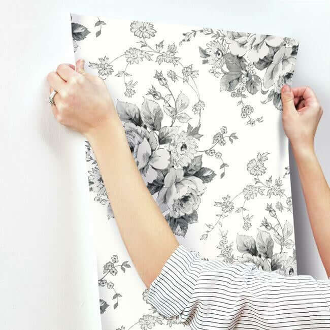 heritage-rose-wallpaper-whiteblack-york-wallcoverings-fh4086 - York Wallcoverings Wallpaper