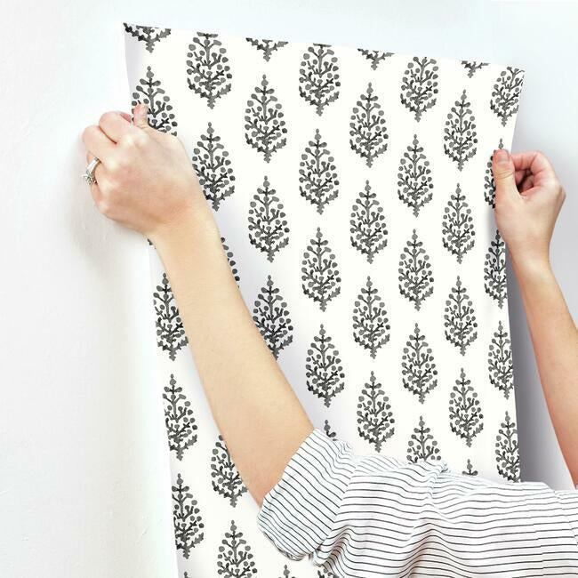 paisley-on-calico-wallpaper-blackwhite-york-wallcoverings-fh4069 - York Wallcoverings Wallpaper