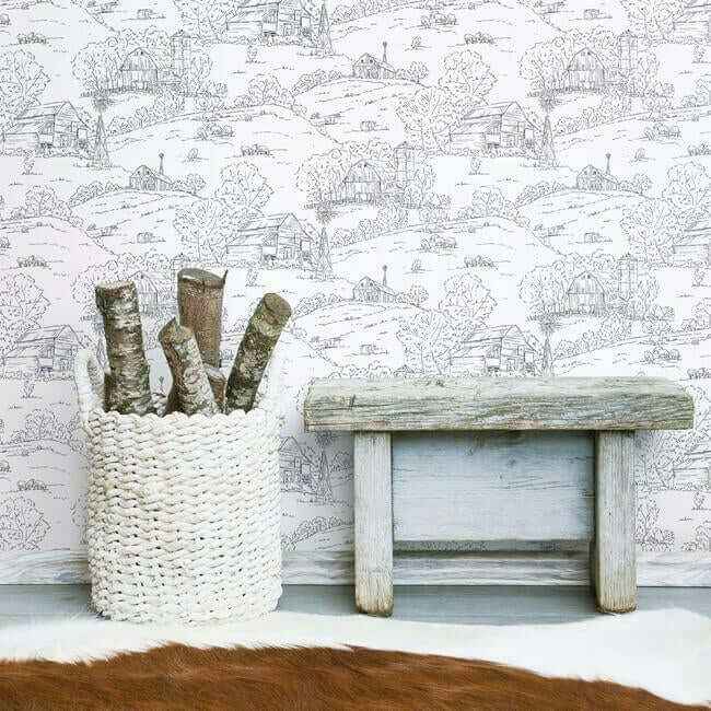 Pasture Toile Wallpaper Navywhite - York Wallcoverings - FH4032 - York Wallcoverings Wallpaper