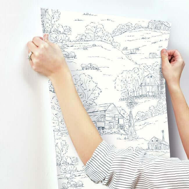 pasture-toile-wallpaper-navywhite-york-wallcoverings-fh4032 - York Wallcoverings Wallpaper