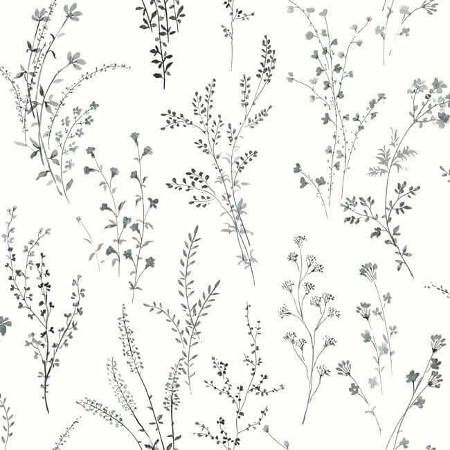wildflower-sprigs-black-white-wallpaper-york-wallcoverings-fh4026 - York Wallcoverings Wallpaper