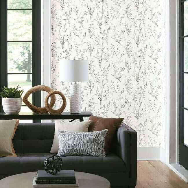 Wildflower Sprigs Black & White Wallpaper - York Wallcoverings - FH4026 - York Wallcoverings Wallpaper