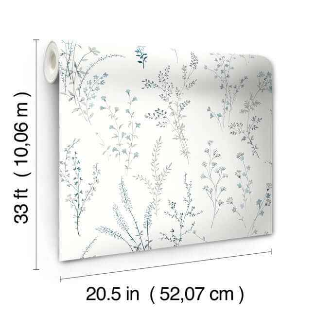 Wildflower Sprigs Blue & Green Wallpaper - York Wallcoverings - FH4027 - York Wallcoverings Wallpaper