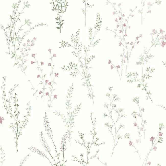 Wildflower Sprigs Pink & Green Wallpaper - York Wallcoverings - FH4028 - York Wallcoverings Wallpaper