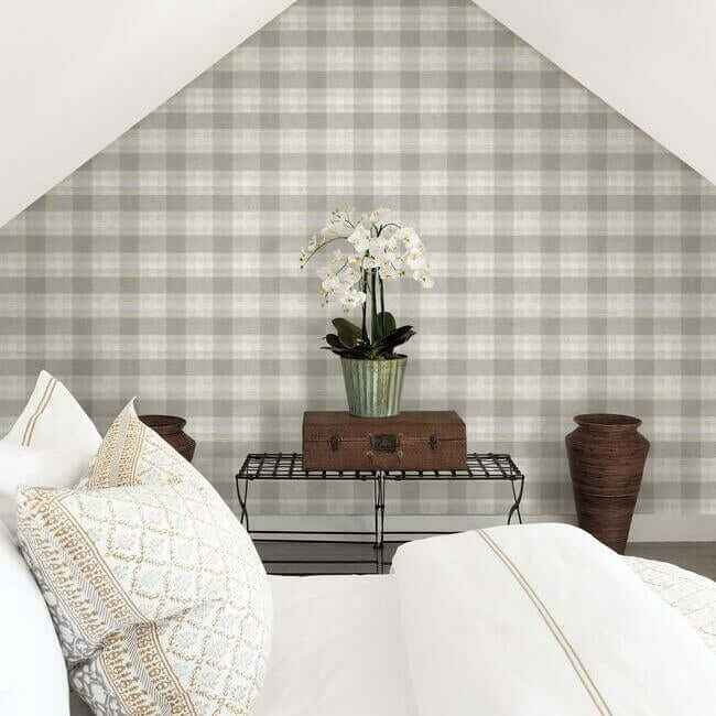 Woven Buffalo Check Wallpaper Linen - York Wallcoverings - FH4083 - York Wallcoverings Wallpaper