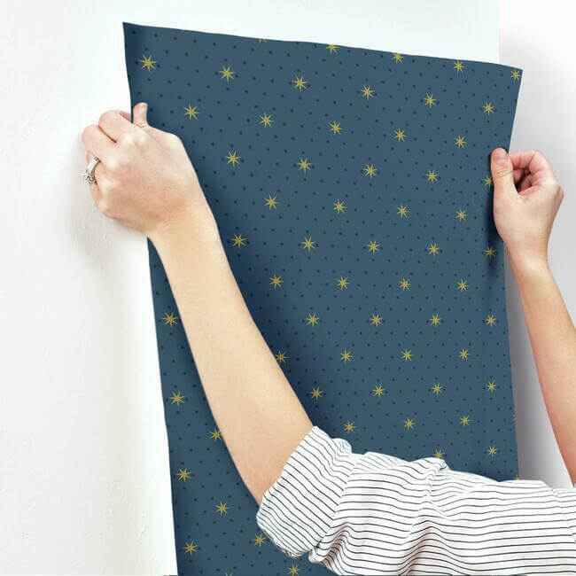 Stella Star Navy Metallic Wallpaper - York Wallcoverings - SP1498 - York Wallcoverings Wallpaper