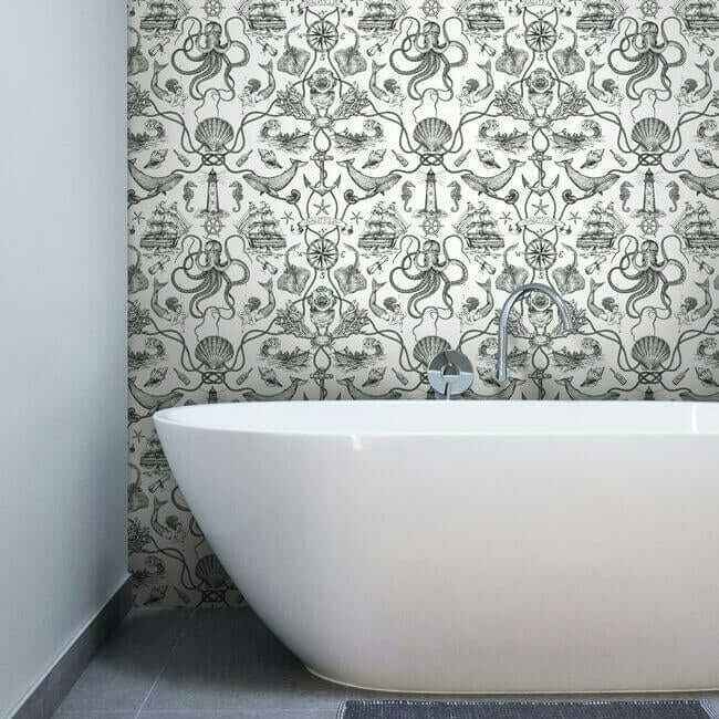 Deep Sea Toile Black Wallpaper - York Wallcoverings - HO3360 - York Wallcoverings Wallpaper