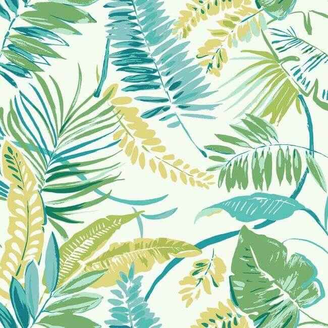 Tropical Toss Aqua & Yellow Wallpaper - York Wallcoverings - TC2626