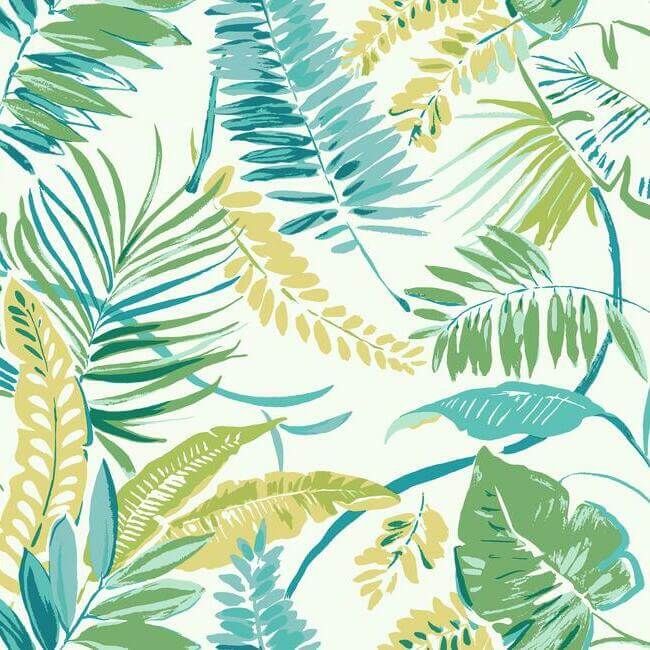 tropical-toss-aqua-yellow-wallpaper-york-wallcoverings-tc2626 - York Wallpaper Wallpaper