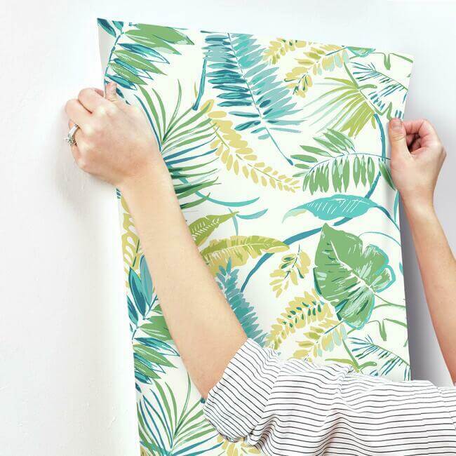 tropical-toss-aqua-yellow-wallpaper-york-wallcoverings-tc2626 - York Wallpaper Wallpaper