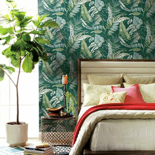 tropical-toss-wallpaper-dark-green-york-wallcoverings-tc2621 - York Wallcoverings Wallpaper
