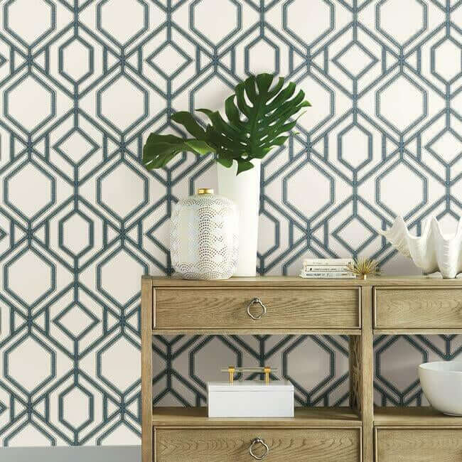 sawgrass-trellis-white-blue-wallpaper-york-wallcoverings-tc2634 - York Wallpaper Wallpaper