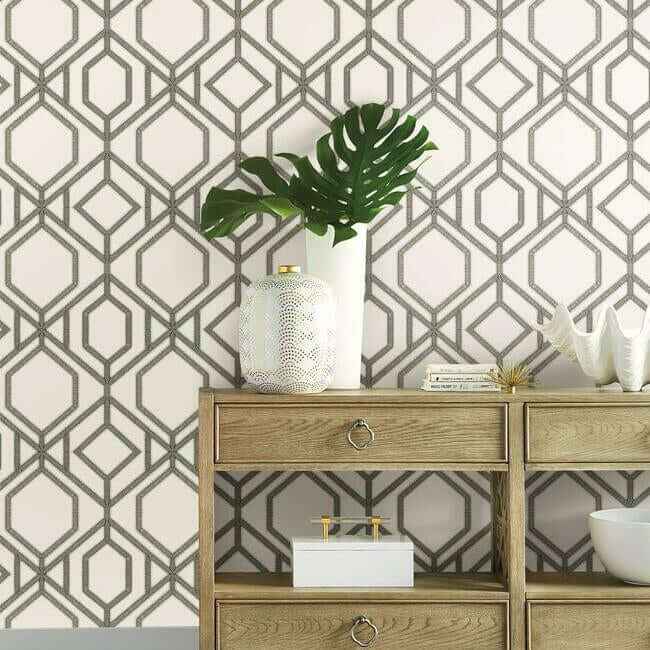 Sawgrass Trellis White & Taupe Wallpaper - York Wallcoverings - TC2635