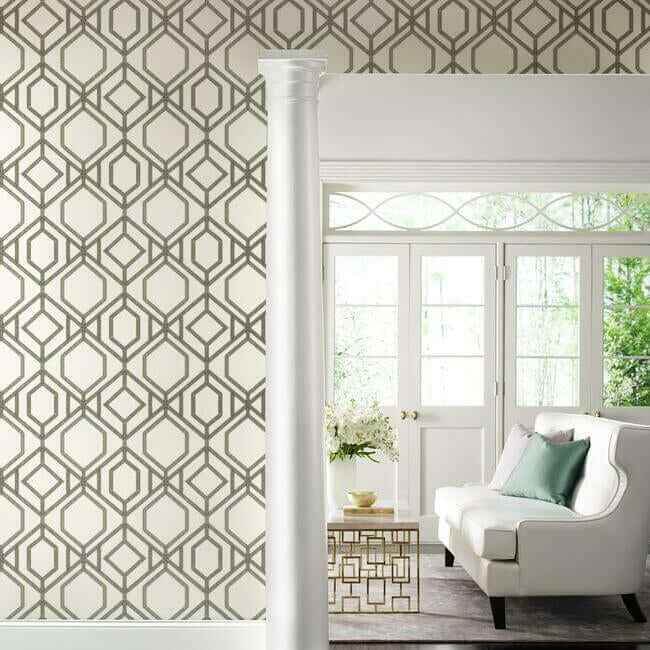 Sawgrass Trellis White & Taupe Wallpaper - York Wallcoverings - TC2635 - York Wallcoverings Wallpaper