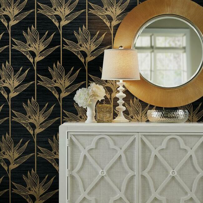 bird-of-paradise-wallpaper-blackgold-york-wallcoverings-tc2674 - York Wallcoverings Wallpaper