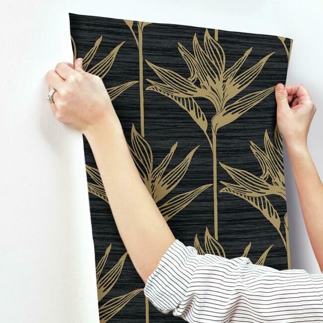 bird-of-paradise-wallpaper-blackgold-york-wallcoverings-tc2674 - York Wallcoverings Wallpaper