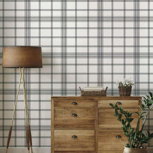 charter-plaid-black-wallpaper-york-wallcoverings-cv4464 - York Wallpaper Wallpaper