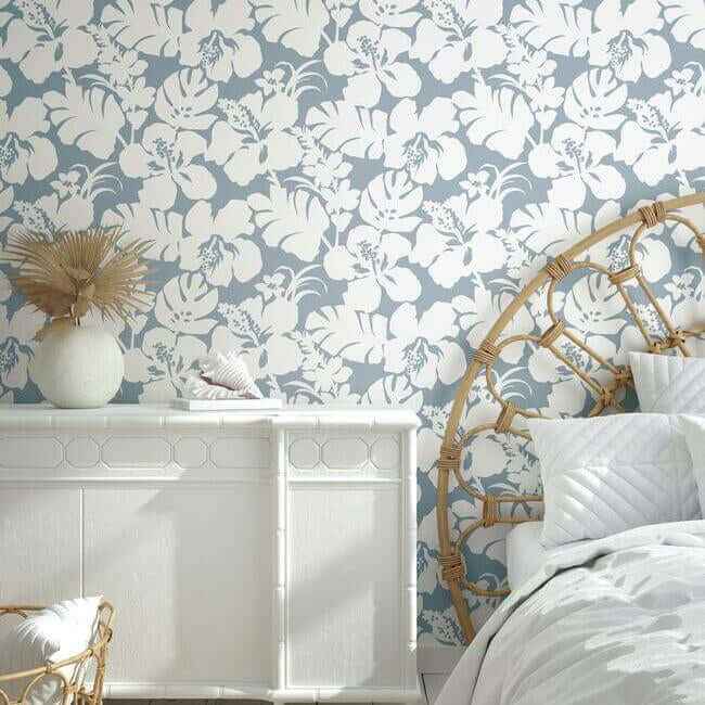 Hibiscus Arboretum Blue Wallpaper - York Wallcoverings - CV4440