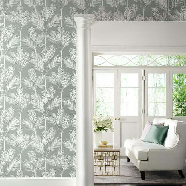 king-palm-silhouette-grey-wallpaper-york-wallcoverings-cv4412 - York Wallcoverings Wallpaper