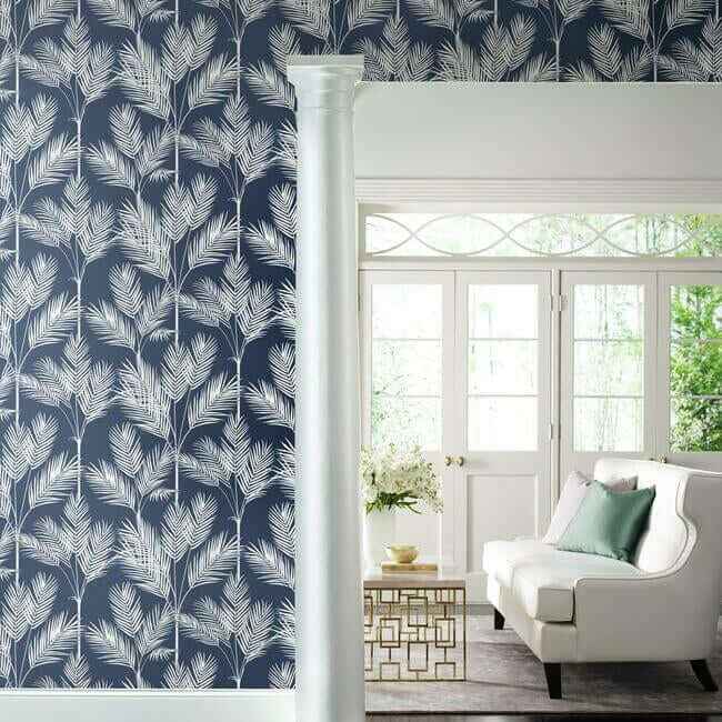 King Palm Silhouette Navy Wallpaper - York Wallcoverings - CV4410 - York Wallcoverings Wallpaper