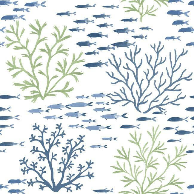 marine-garden-green-blue-wallpaper-york-wallcoverings-cv4404 - York Wallcoverings Wallpaper