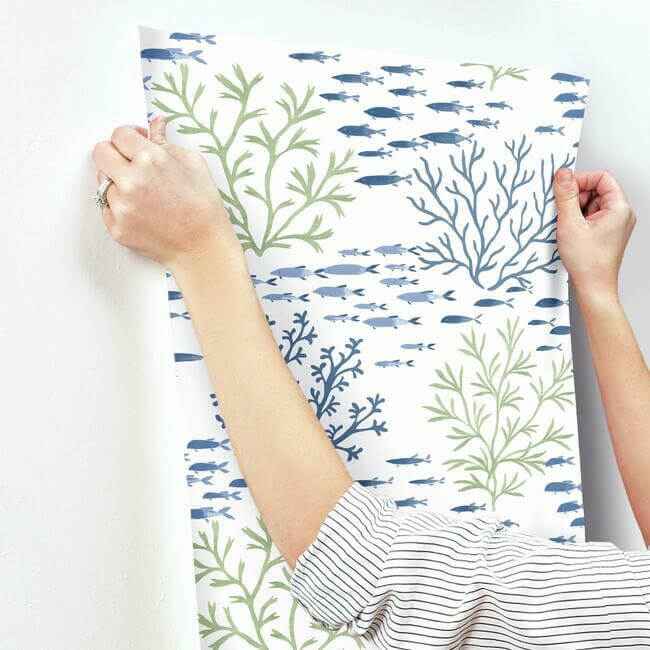 Marine Garden Green & Blue Wallpaper - York Wallcoverings - CV4404 - York Wallcoverings Wallpaper