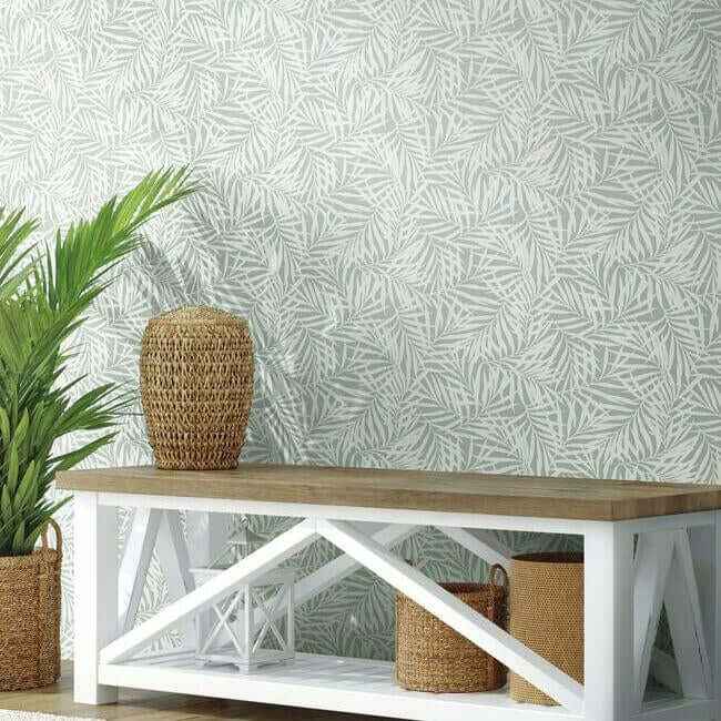 Oahu Fronds Light Green & White Wallpaper - York Wallcoverings - CV4434