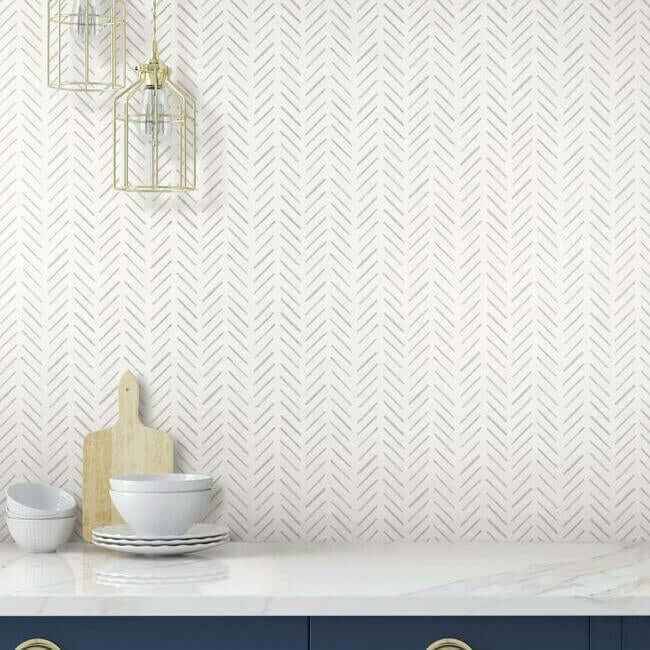 Painted Herringbone Grey Wallpaper - York Wallcoverings - CV4453 - York Wallcoverings Wallpaper