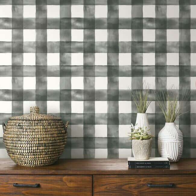 magnolia-home-watercolor-check-black-peel-stick-wallpaper-york-wallcoverings-psw1169rl - York Wallpaper Wallpaper
